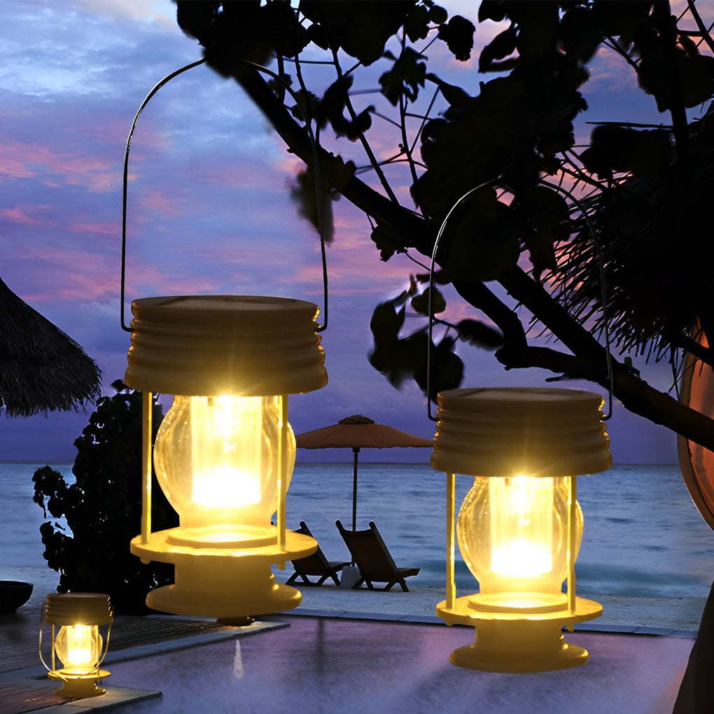 Retro Portable Solar Lantern Path Light — ABS, LED, IP44 Weatherproof, 3000K Warm White
