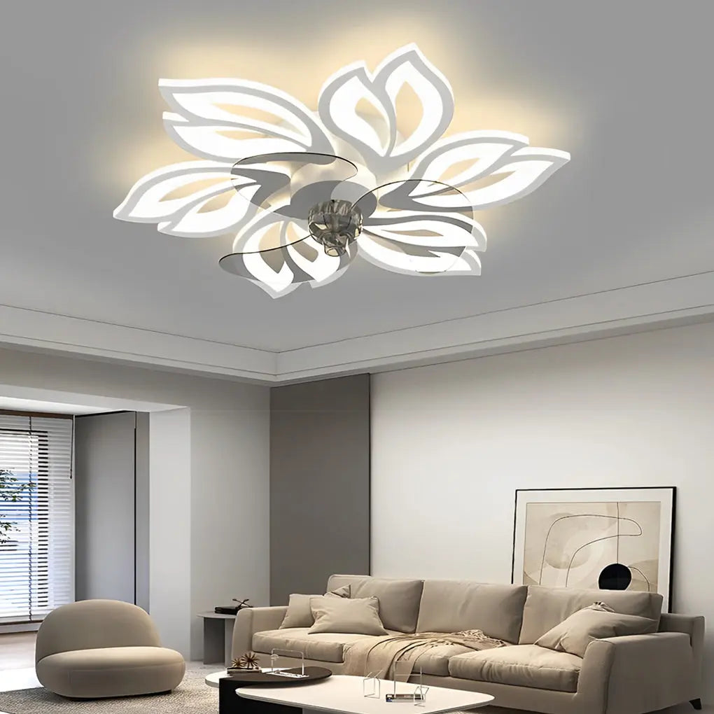 Modern Ceiling Fan Light with Flower Smart Silent Stepless Dimming LED Luxe