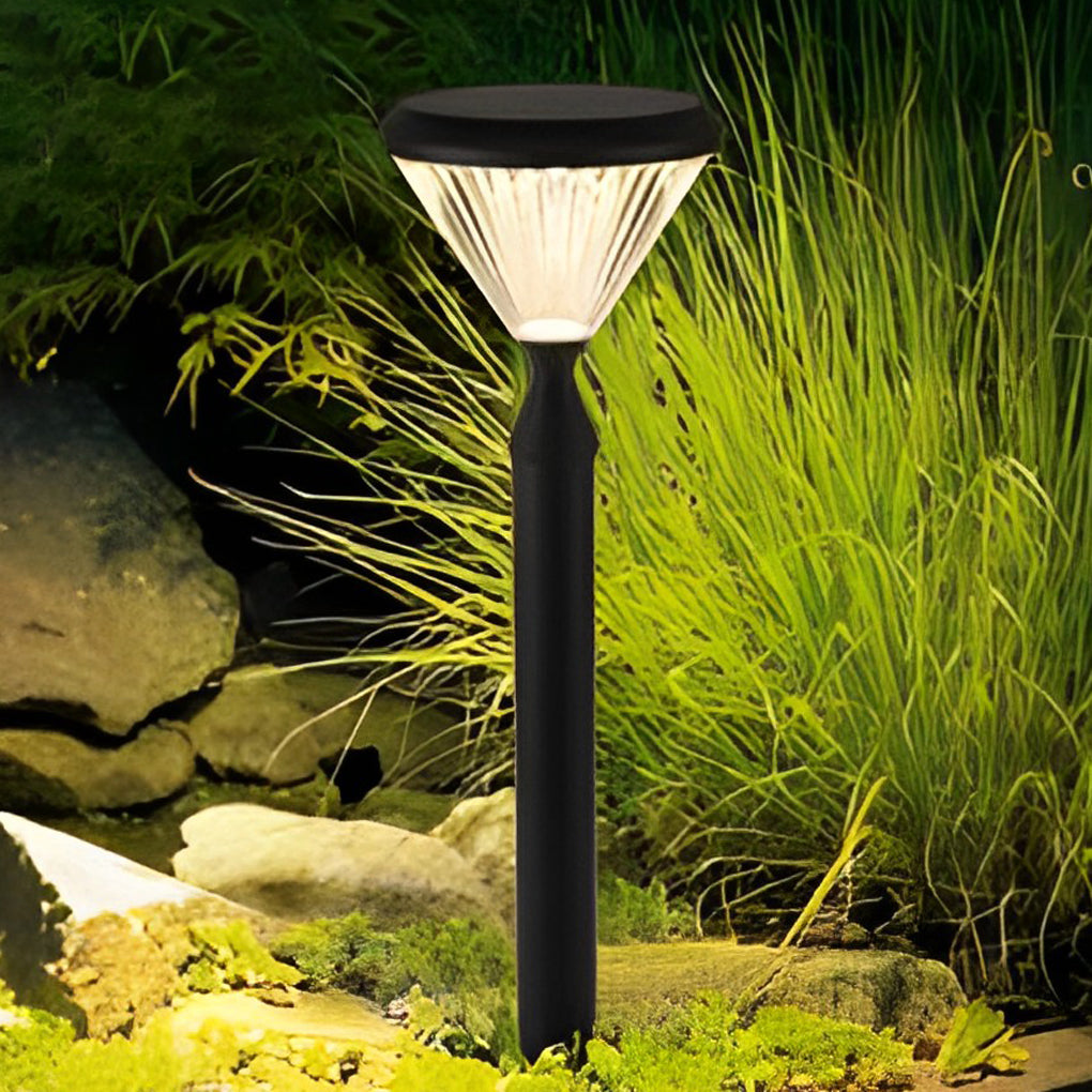 Round Ribbed Solar Pillar Light — Black Die-Cast Aluminum, LED 15W, 3000K, Light-Control