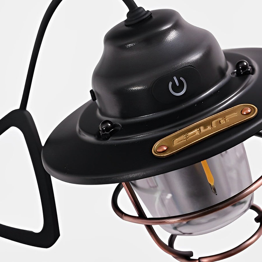 Retro Round LED Camping Lantern — Iron, ABS & PC, USB Rechargeable, 7 Lighting Modes, 2000mAh, Waterproof