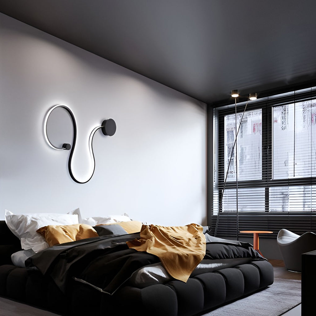 Curved Linear LED Wall Sconce — Black Iron, Modern, 23"–48" Sizes