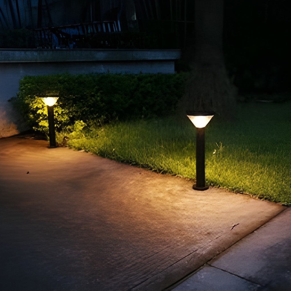 Modern Cylindrical Tapered Solar LED Bollard Light — Black Aluminum, 3-Step Dimming, Remote Control, 24" or 31"