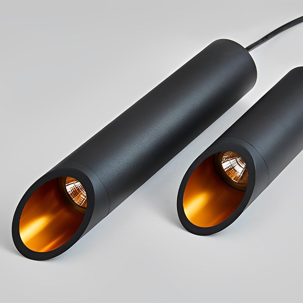 Cylindrical Oblique Mini Pendant — Aluminum, LED 5W 3000K, 2" × 16", Black or White with Gold