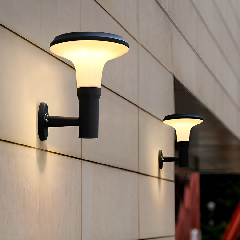 Modern Black Round Flower Solar Outdoor Wall Sconce — Aluminum, E27, IP65 Weatherproof, 10" Diameter