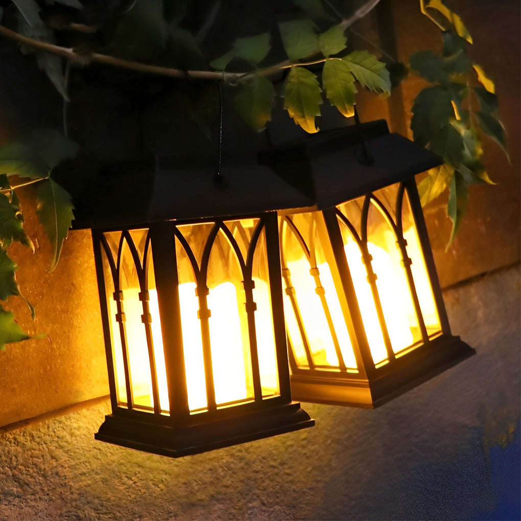 Black Solar Outdoor Portable Lantern — Glass, LED, IP54 Weatherproof, 3000K Warm White
