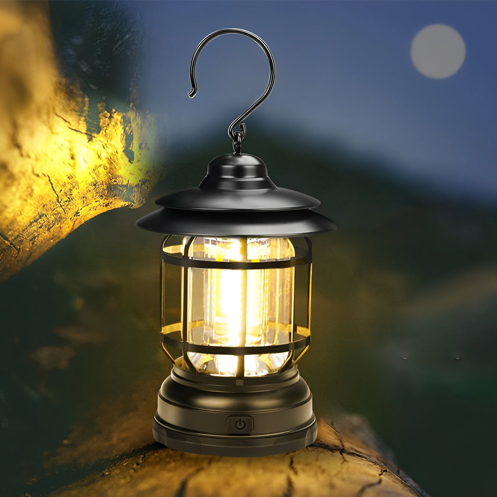Retro Portable Camping Lantern — LED, USB-C Rechargeable, IP65 Waterproof, 3000K–6000K Adjustable