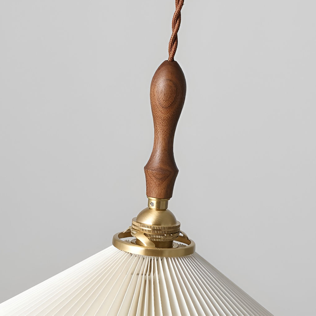 Pleated Mini Pendant or Wall Sconce — Walnut Wood and Copper, LED, 9" or 12" Diameter