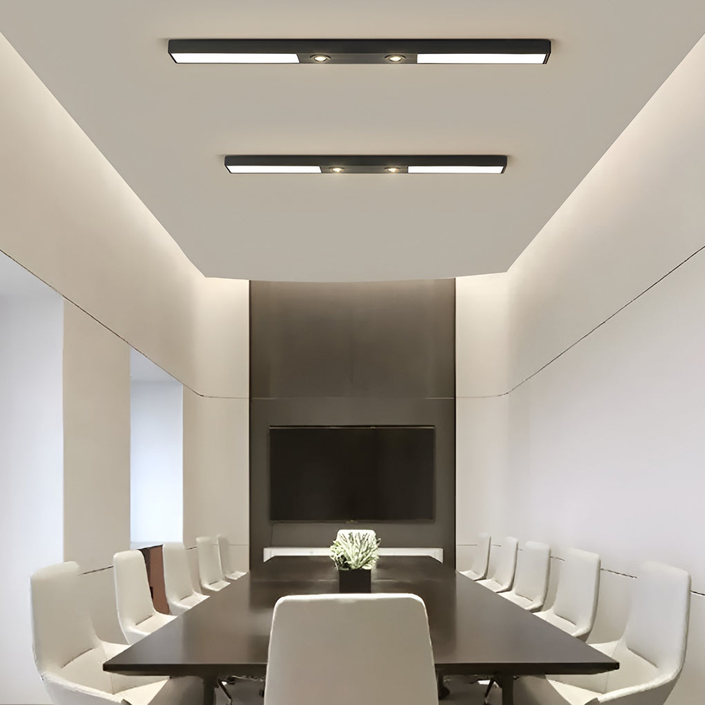 Linear LED Flush-Mount Ceiling Light — Black Iron, Adjustable Spotlights, 2- or 3-Light, 3000K / 6000K