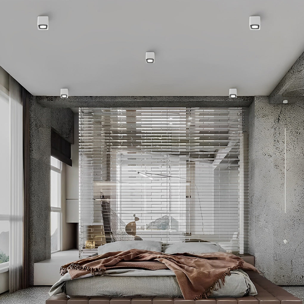 Square Adjustable Surface-Mount Spotlight — Iron, Three-Step Dimming LED, 360° Rotation, 1- or 2-Light