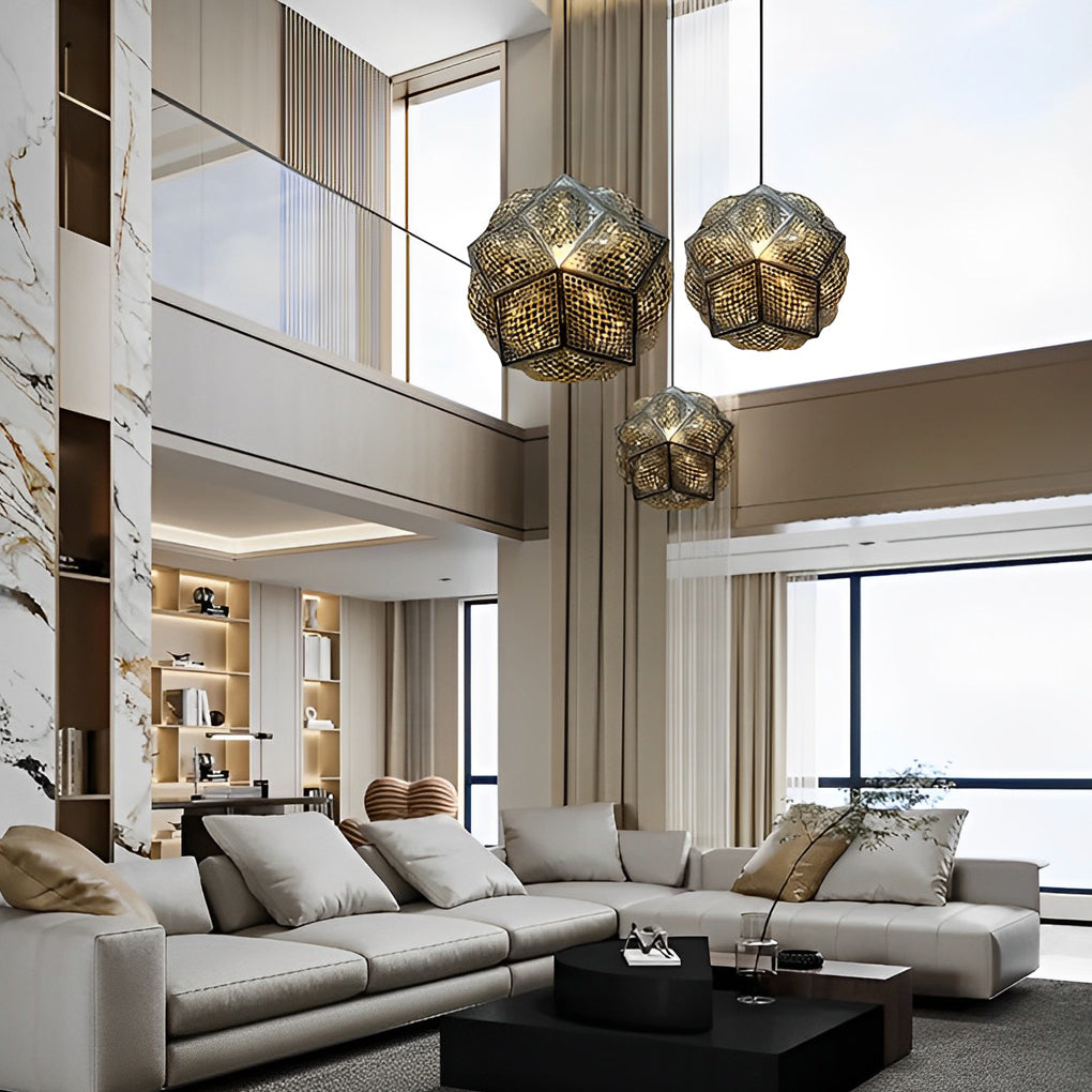 Postmodern Irregular Ball Chandelier — Stainless Steel, 3D Sculptural, Chrome or Gold, 12" or 17"