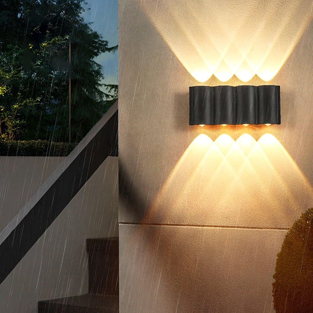 Modern Up/Down Wave Outdoor Wall Washer — Aluminum, LED, 2W–8W, 2- to 8-Light, IP Weatherproof