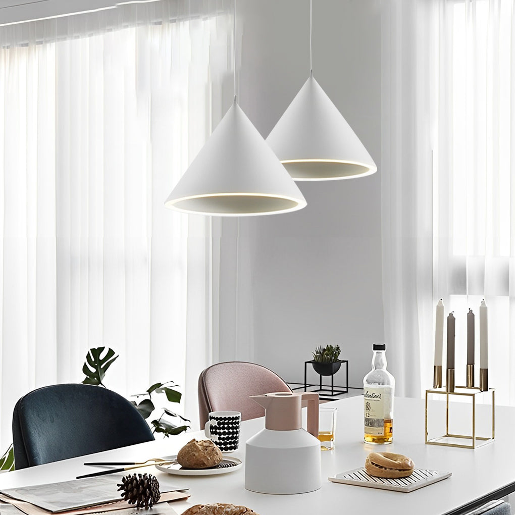 Minimalist Conical Mini Pendant — Iron and Acrylic, LED, Macaron Colors, 9.1" Diameter, 59.1" Adjustable Wire