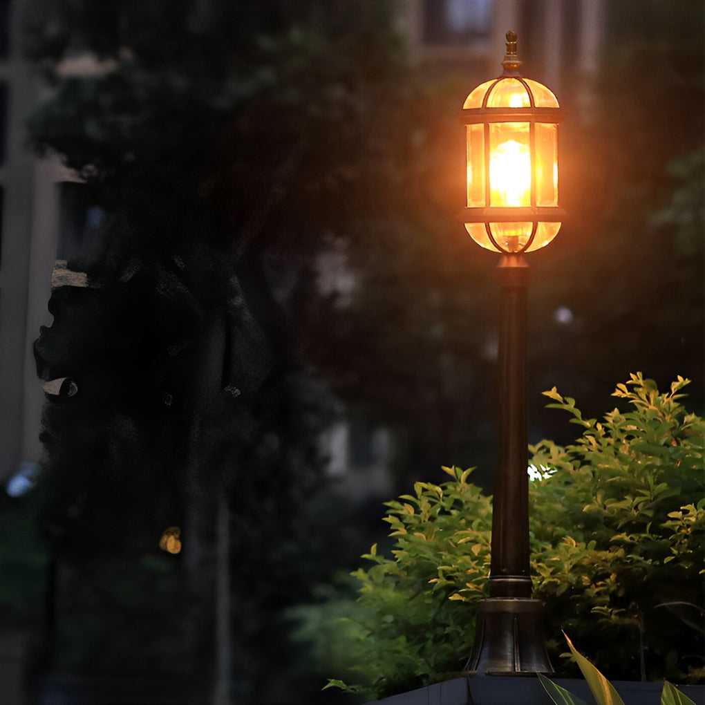 Vintage Golden Outdoor Post Light — Die-Cast Aluminum and Glass, E27, 46" H, Waterproof Rustproof