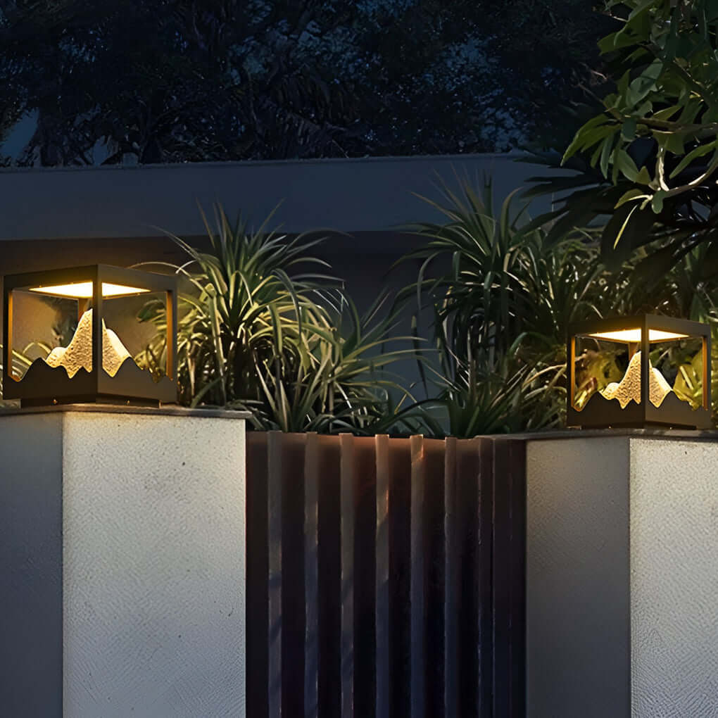 waterproof outdoor solar decorative column light for mountain landscapes
