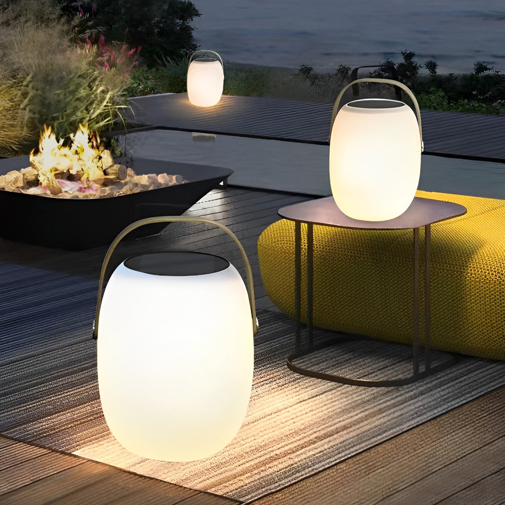 Modern Solar Portable Outdoor Lantern — PE with Wood Grain, LED 3000K, Waterproof
