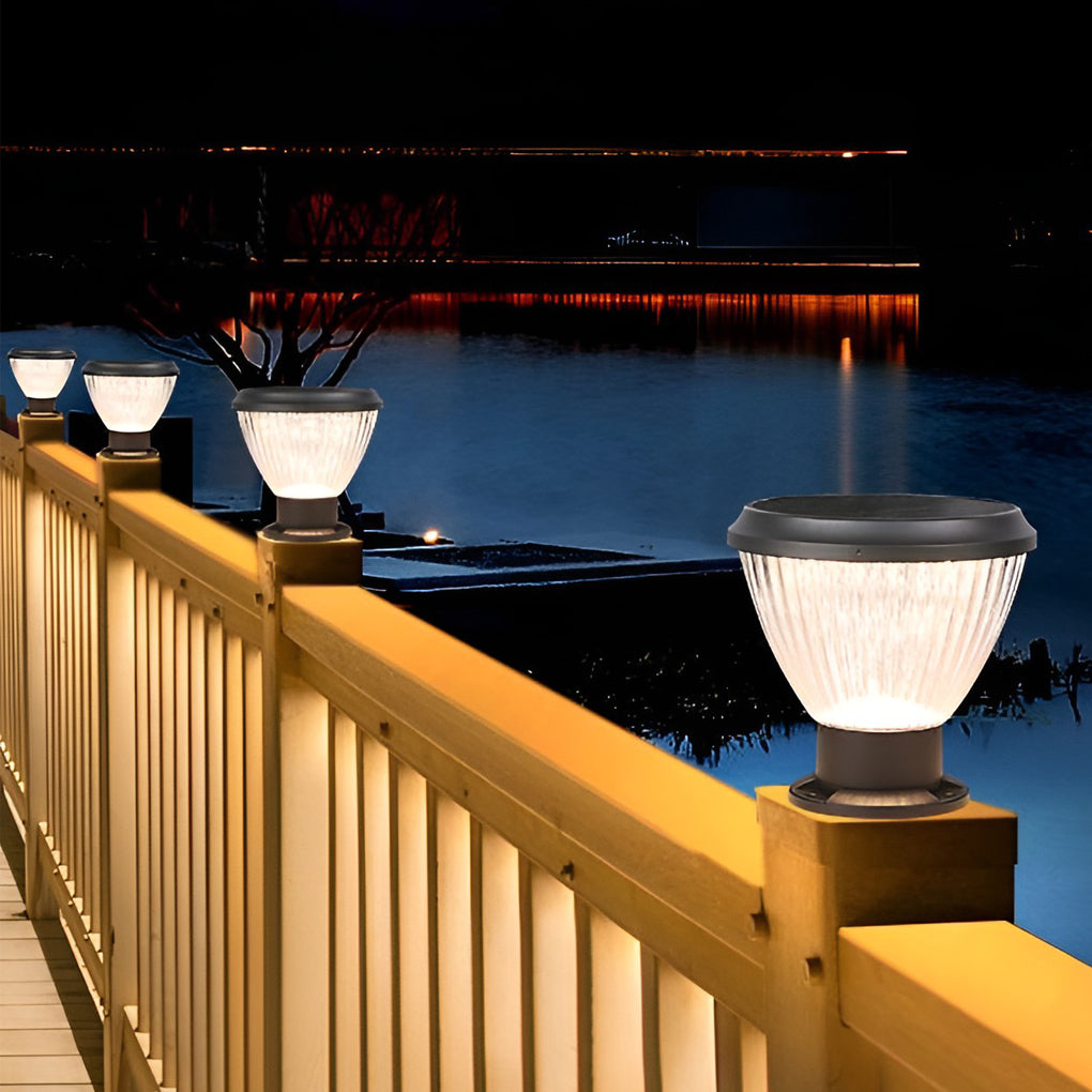 Modern Black Round Solar Post Cap Light — Aluminum, Fast Charging, IP65 Weatherproof