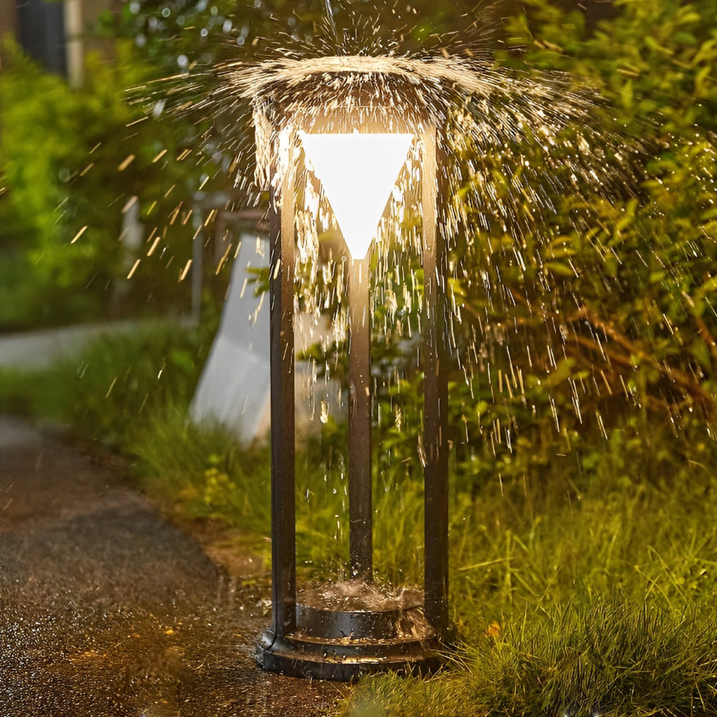 Modern Black Solar Bollard Path Light — Die-Cast Aluminum, LED, Three-Step Dimming (3000K/4500K/6000K), IP55 Weatherproof