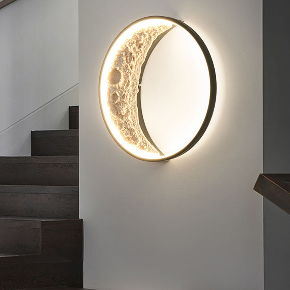 Crescent Moon Outdoor Wall Sconce — Aluminum & Resin, Hardwired LED, 3000K, Art Deco