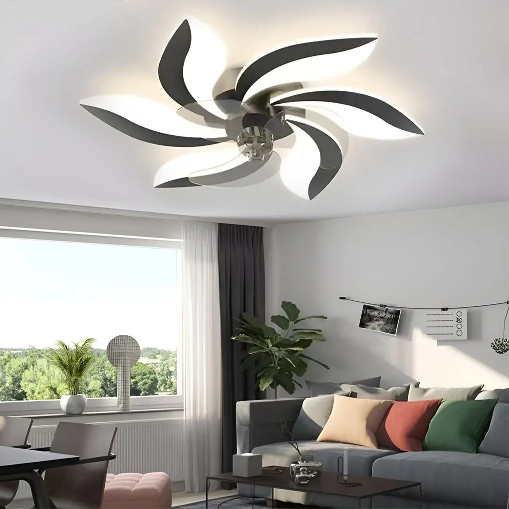 Nordic Ceiling Fan Lights with Creative Flower-Shaped Design and Three-Step Dimming LED Luxe