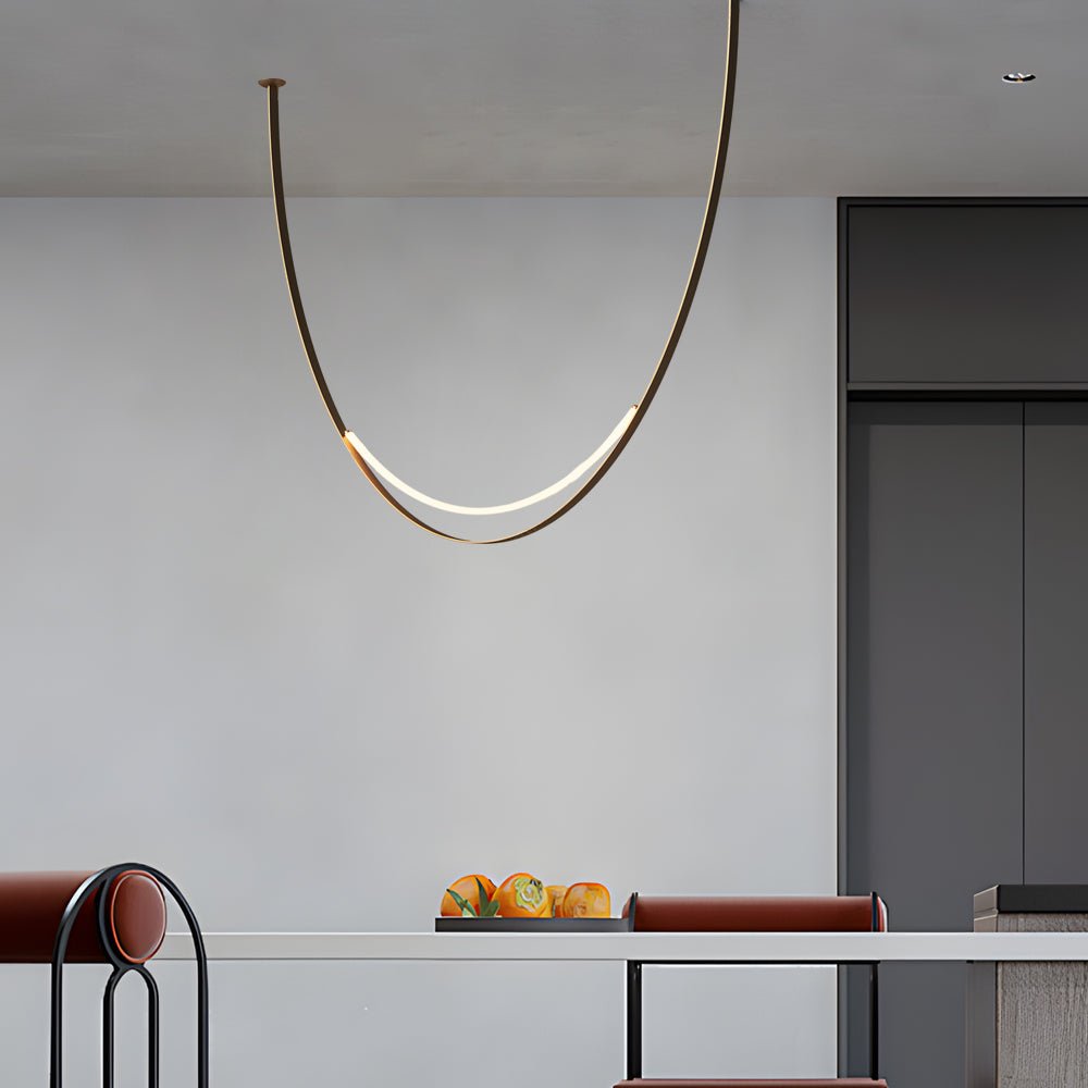 Modern LED Belt Pendant Chandelier — Iron and Leather, 1- or 3-Light, Hardwired, 3000K Warm White, Staircase and Living Room