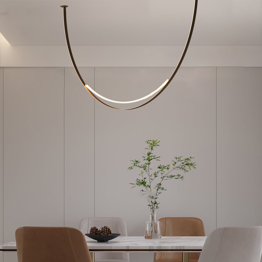 Modern LED Belt Pendant Chandelier — Iron and Leather, 1- or 3-Light, Hardwired, 3000K Warm White, Staircase and Living Room