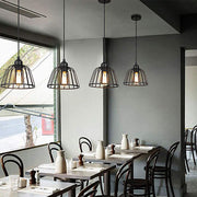 Industrial Cage Chandelier — Black Iron, 3000K LED, 1-Light or 3-Light, Adjustable 47.2" Cord