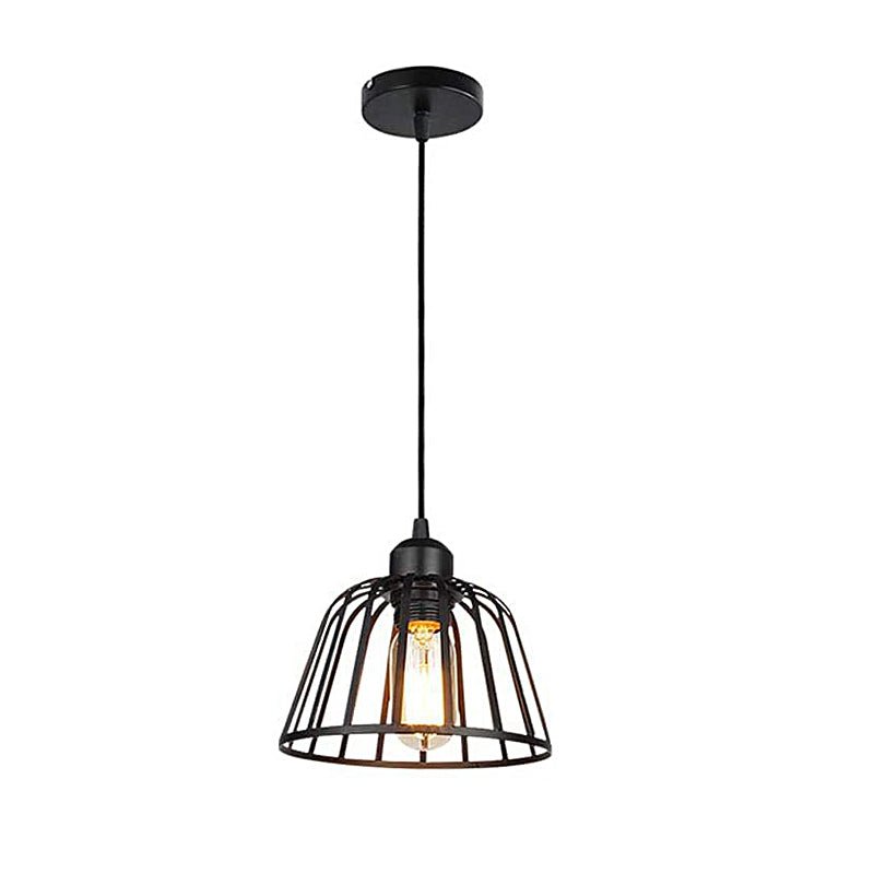 Industrial Cage Chandelier — Black Iron, 3000K LED, 1-Light or 3-Light, Adjustable 47.2" Cord