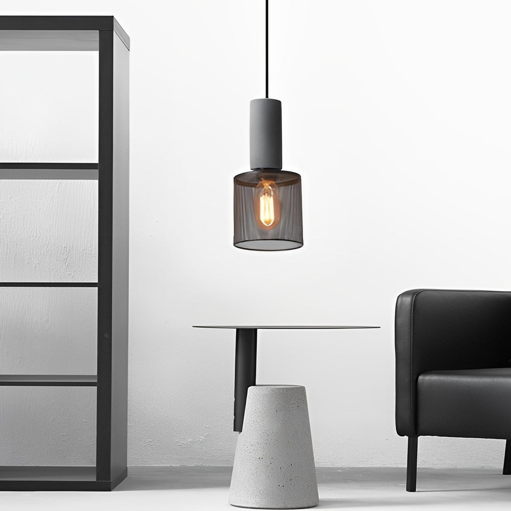 Industrial Cage Pendant — Concrete and Iron, Black, E27, 3000K Warm White