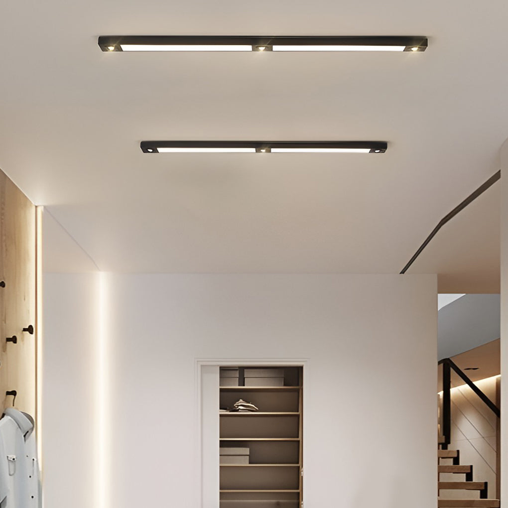 Linear LED Flush-Mount Ceiling Light — Black Iron, Adjustable Spotlights, 2- or 3-Light, 3000K / 6000K