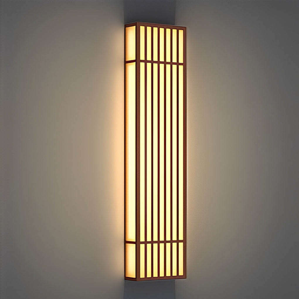 Retro Vertical Stripe Grid Outdoor Wall Sconce — Brown Stainless Steel, LED 3000K, IP65 Weatherproof, 23.6"–47.2"