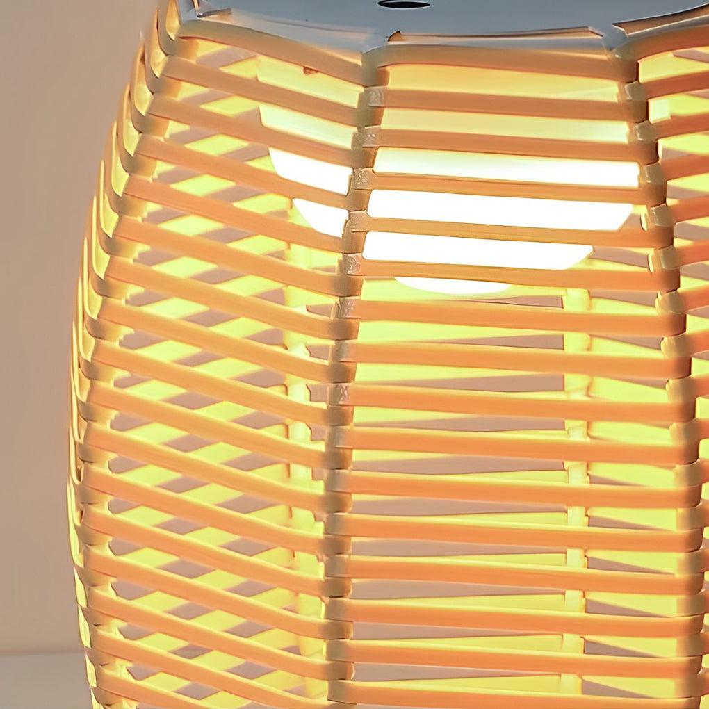 Rustic Modern Solar Outdoor Lantern — Hand-Woven Rattan, LED, IP54 Waterproof, Portable