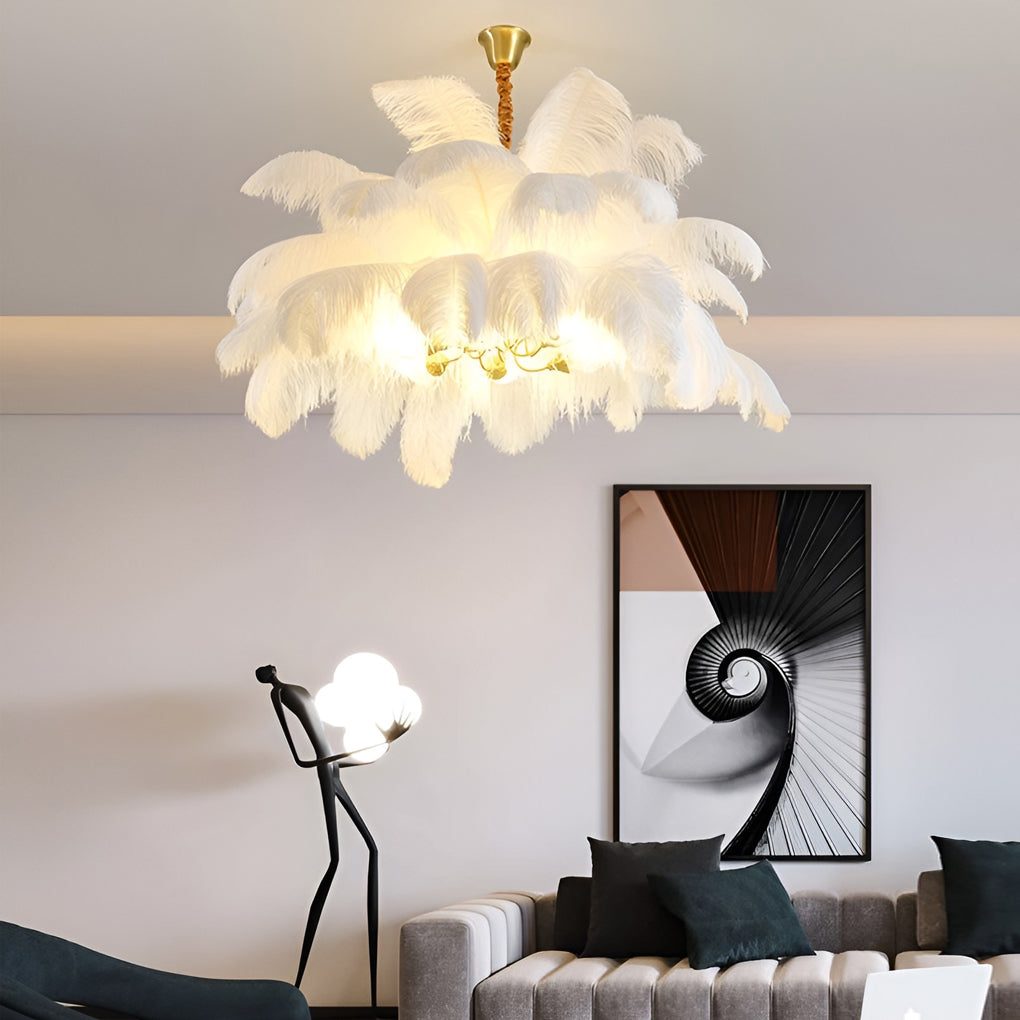 Feather Flush-Mount Chandelier — Copper, 39" Diameter, E14, Warm White 3000K