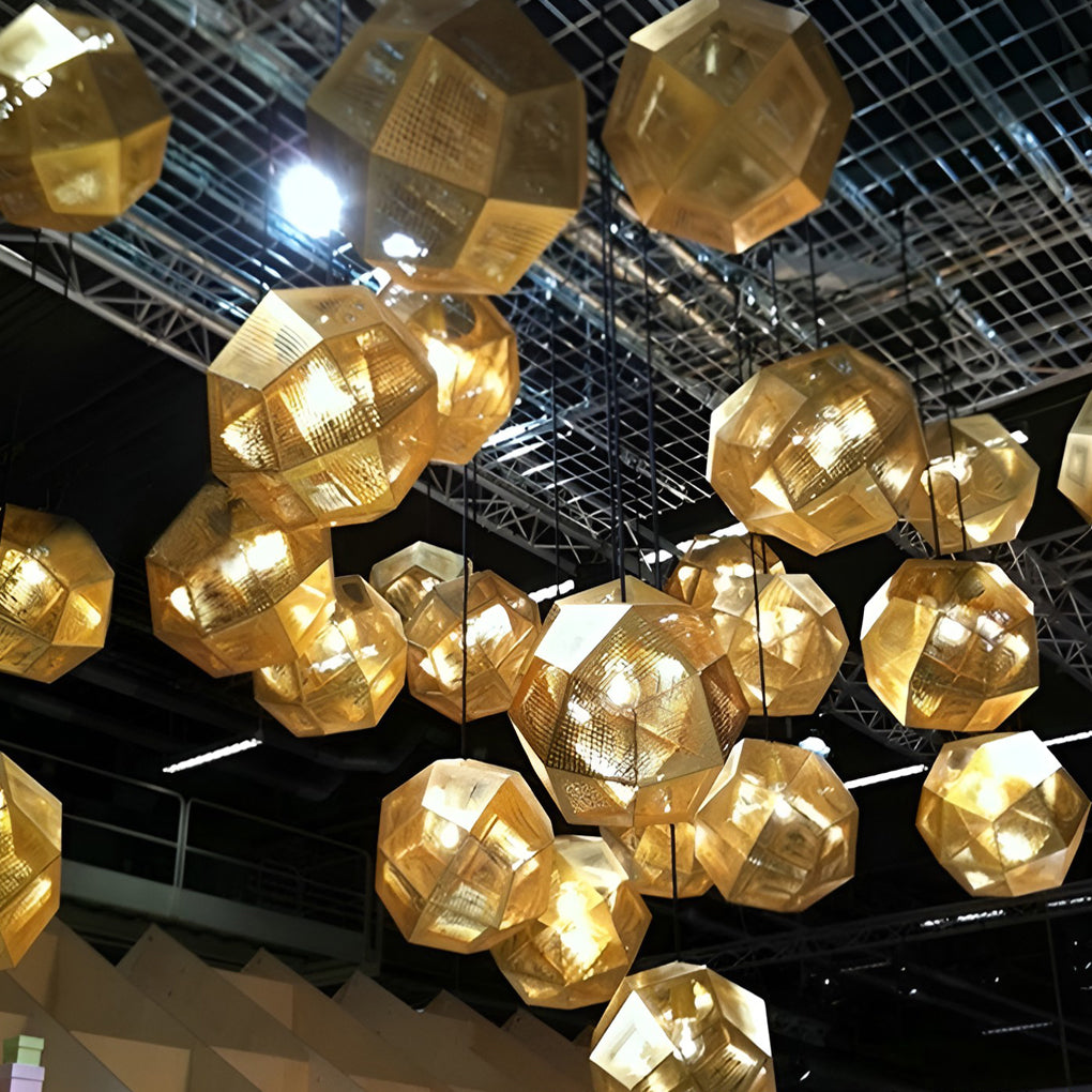 Postmodern Geometric Round Pendant Chandelier — Electroplated Stainless Steel, Hollow Pattern, Silver / Gold / Rose Gold