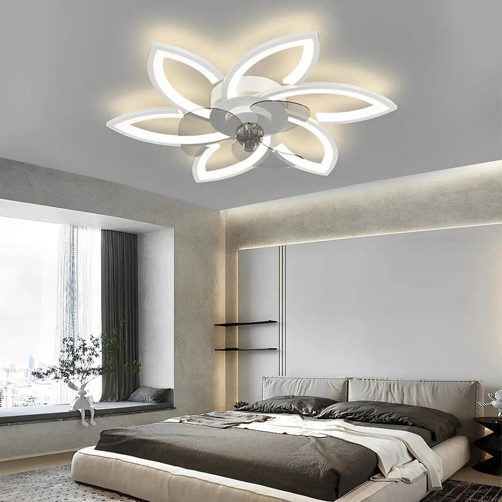 Modern Ceiling Fan Light with Flower Smart Silent Stepless Dimming LED Luxe