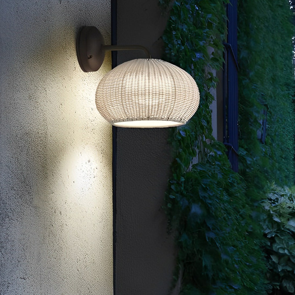 Rattan Lantern Outdoor Pendant & Wall Sconce — PE Rattan, E27 LED, 12W, IP55, Warm White 3000K, Beige or Coffee