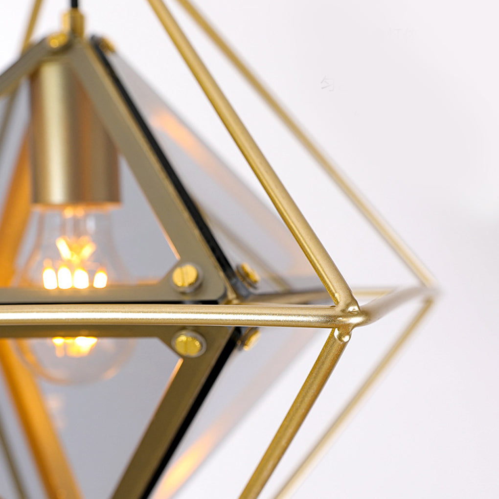 Modern Geometric Glass Pendant Light — E27, 16" Diameter, Amber or Smoke Gray, Gold or Black Finish