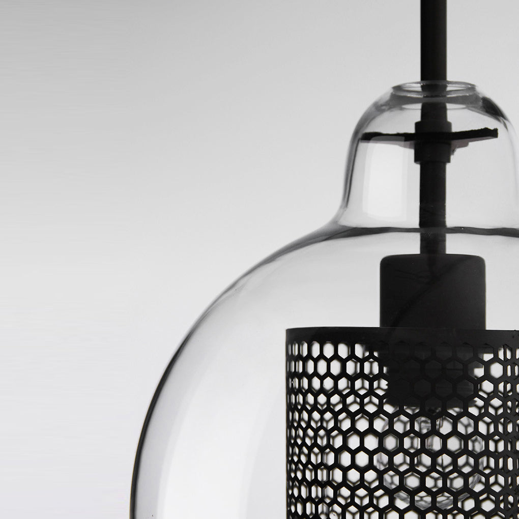 Industrial Minimalist Round Glass Pendant Light — Clear Glass, LED, Kitchen Island