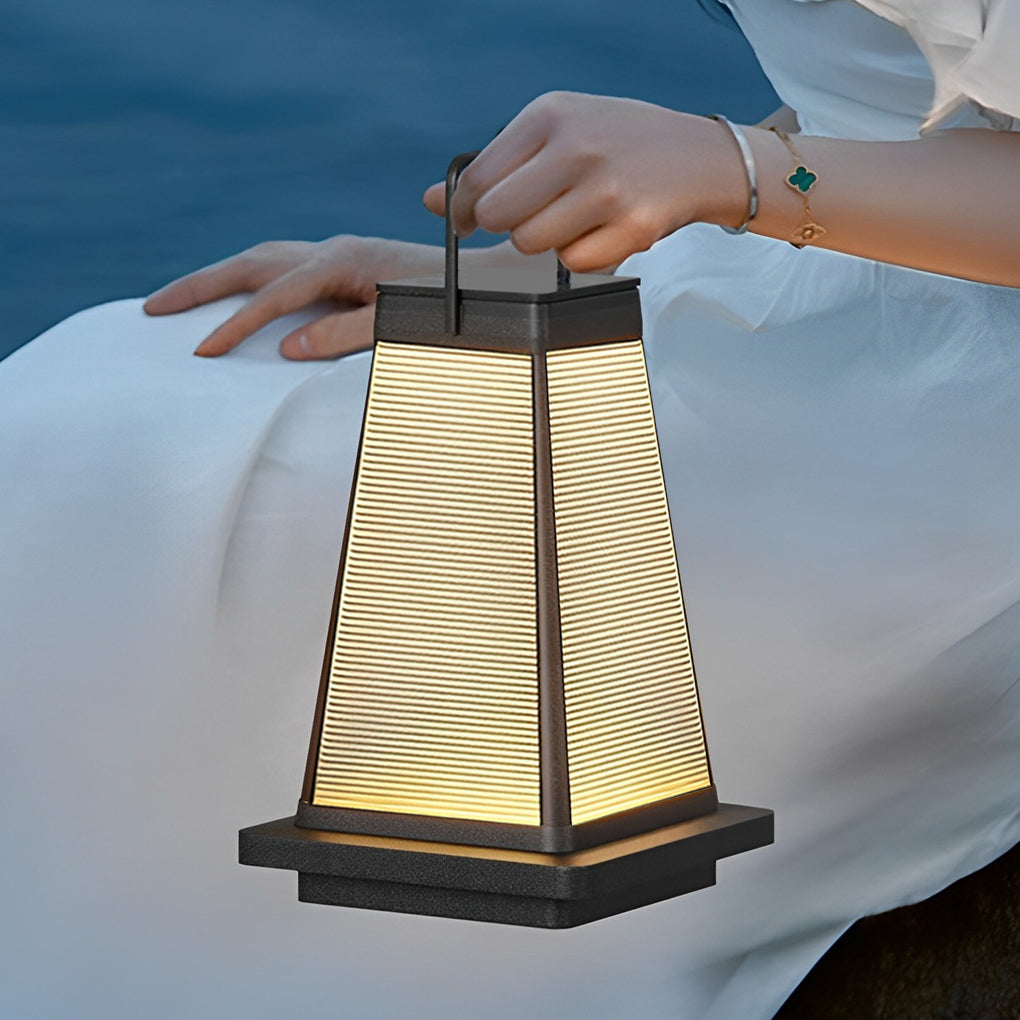 Modern Square Portable Solar Outdoor Lantern — Die-Cast Aluminum, Black, LED, Waterproof