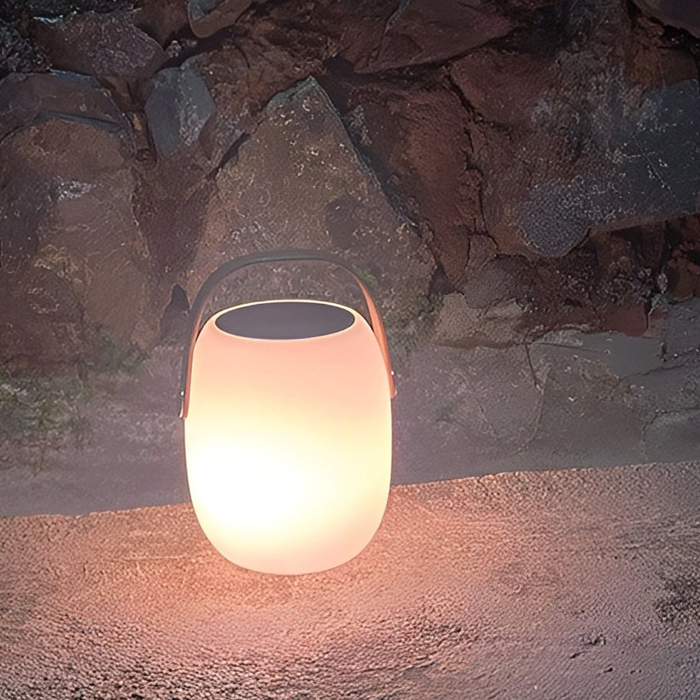 Modern Solar Portable Outdoor Lantern — PE with Wood Grain, LED 3000K, Waterproof