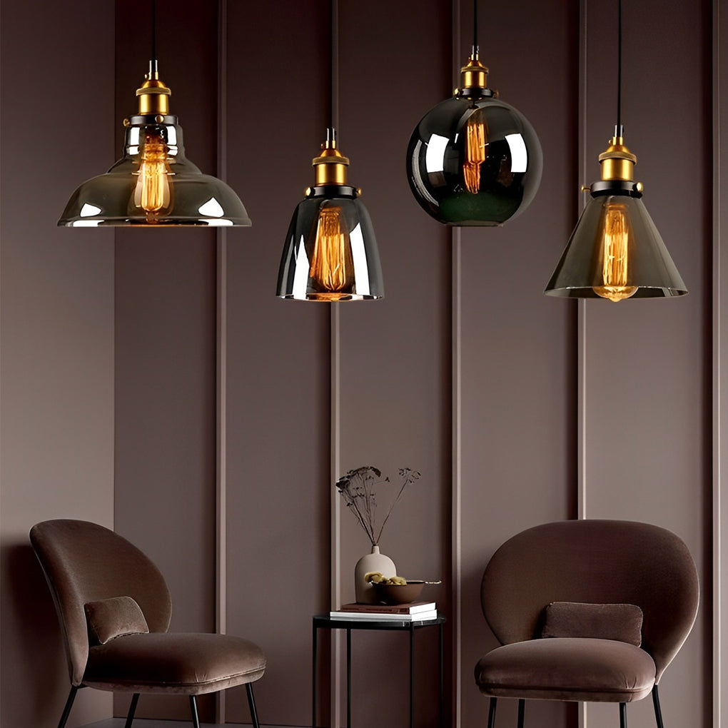 Industrial Retro Mini Pendant — Electroplated Smoke Gray Glass, Adjustable 59" Cord