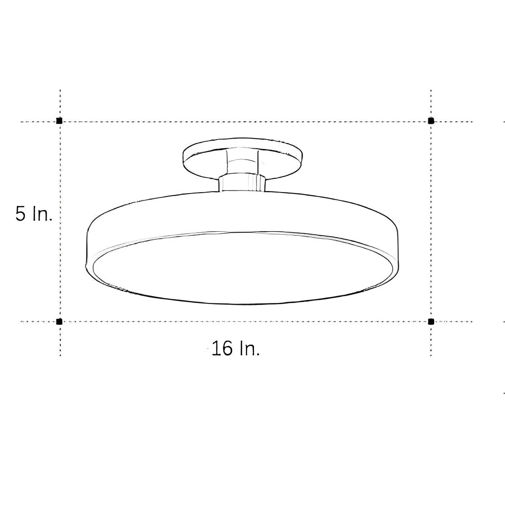 Circular LED Semi-Flush Mount Ceiling Light — Acrylic & Metal, 28W, 3000K/4000K/5000K, 16" Diameter