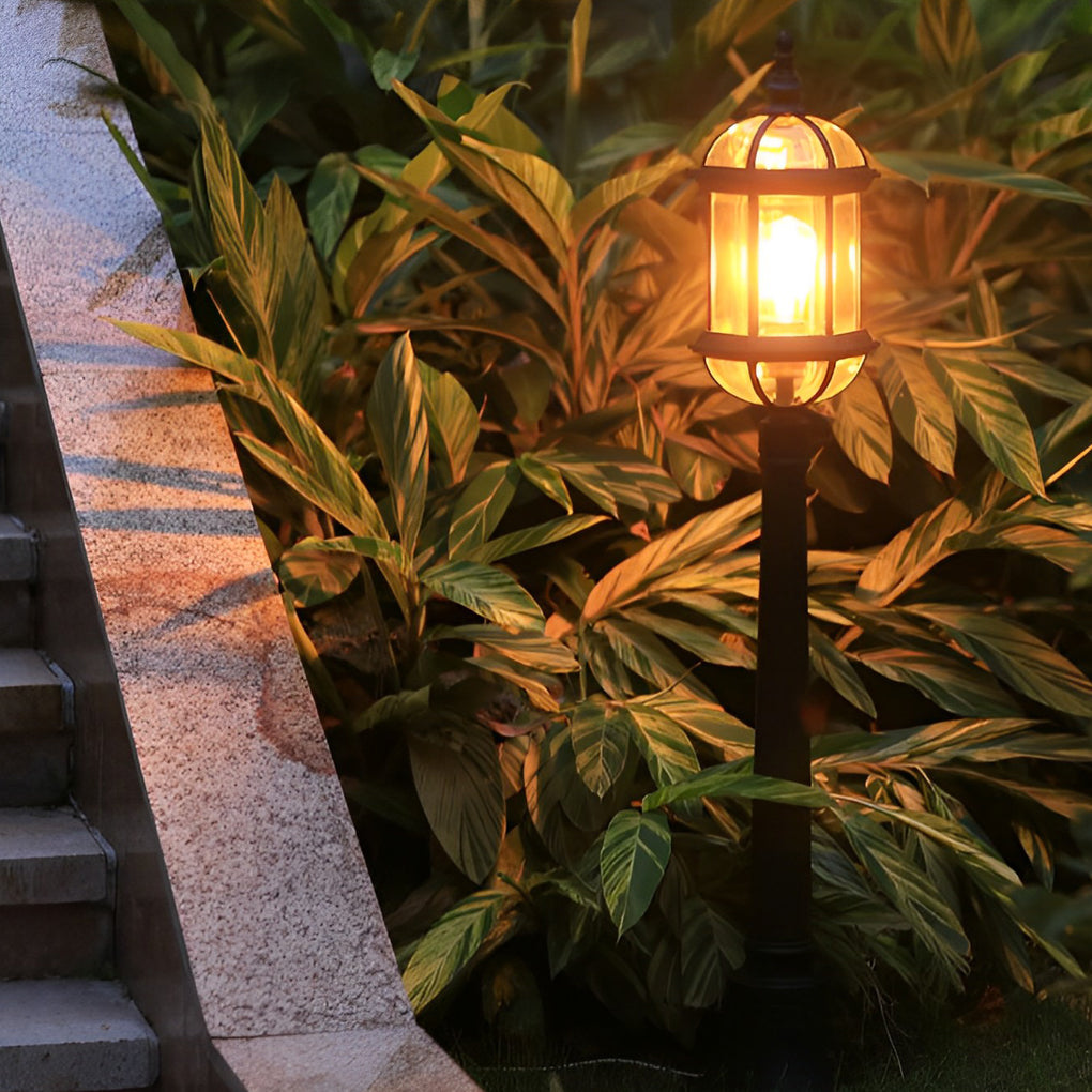Vintage Golden Outdoor Post Light — Die-Cast Aluminum and Glass, E27, 46" H, Waterproof Rustproof