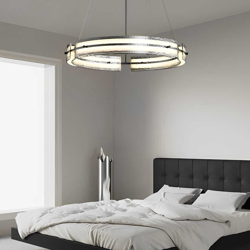 Circular Copper & Glass LED Chandelier — Stepless Dimming, 3000K–6000K, 24"/32"/47"