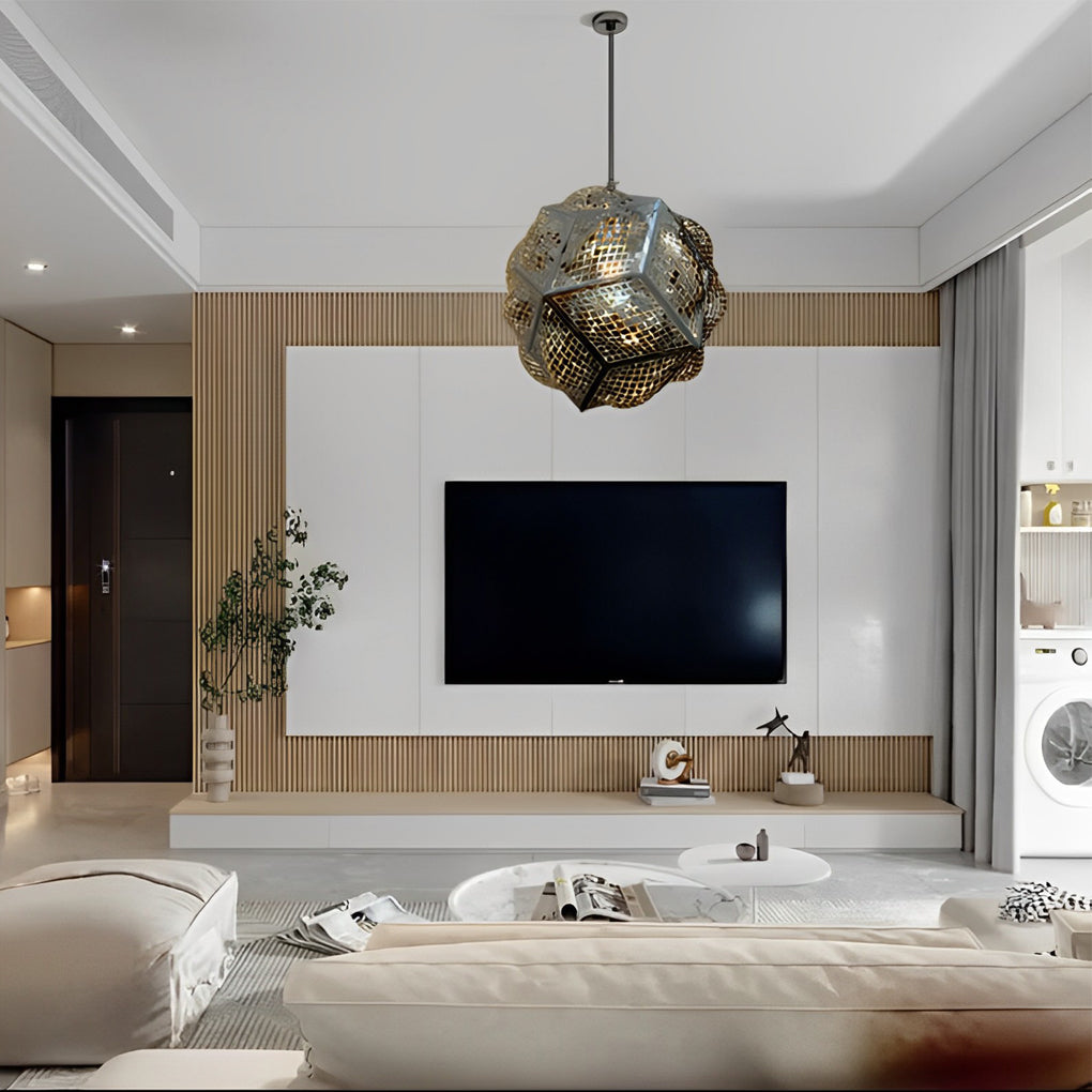 Postmodern Irregular Ball Chandelier — Stainless Steel, 3D Sculptural, Chrome or Gold, 12" or 17"