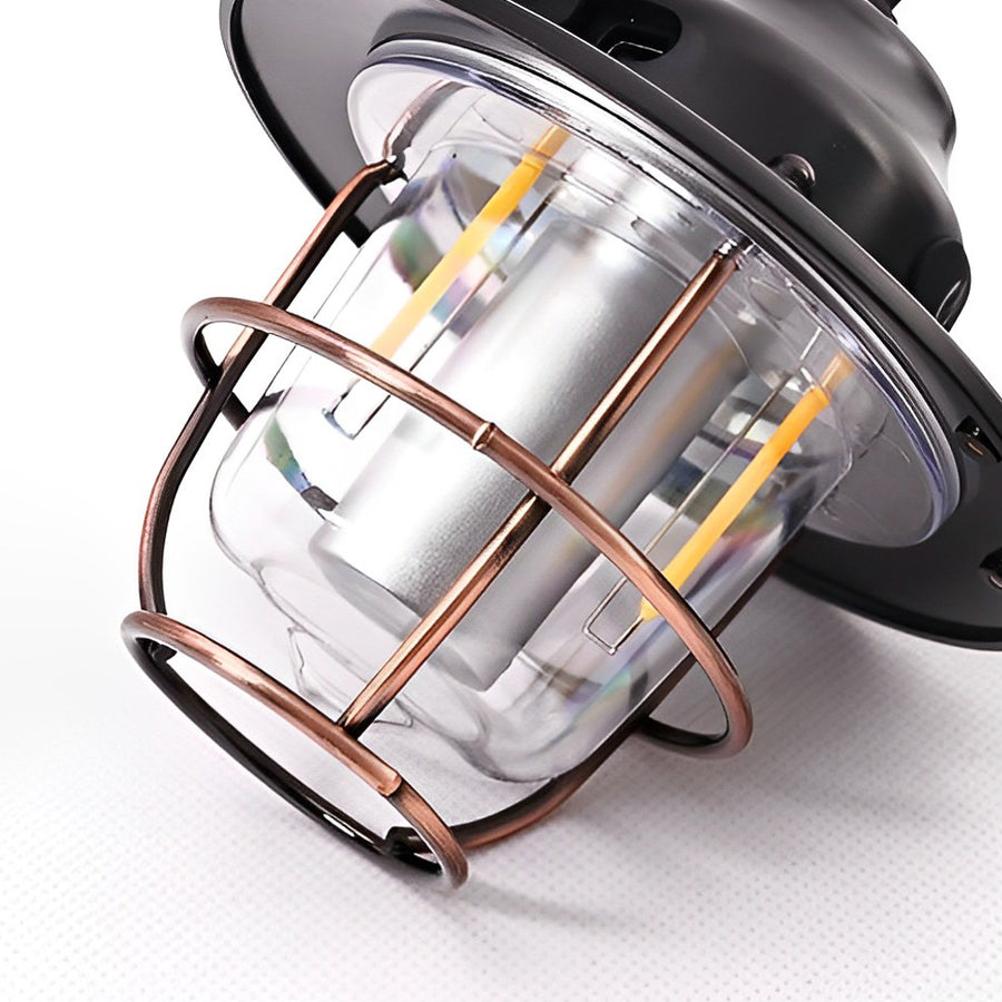 Retro Round LED Camping Lantern — Iron, ABS & PC, USB Rechargeable, 7 Lighting Modes, 2000mAh, Waterproof