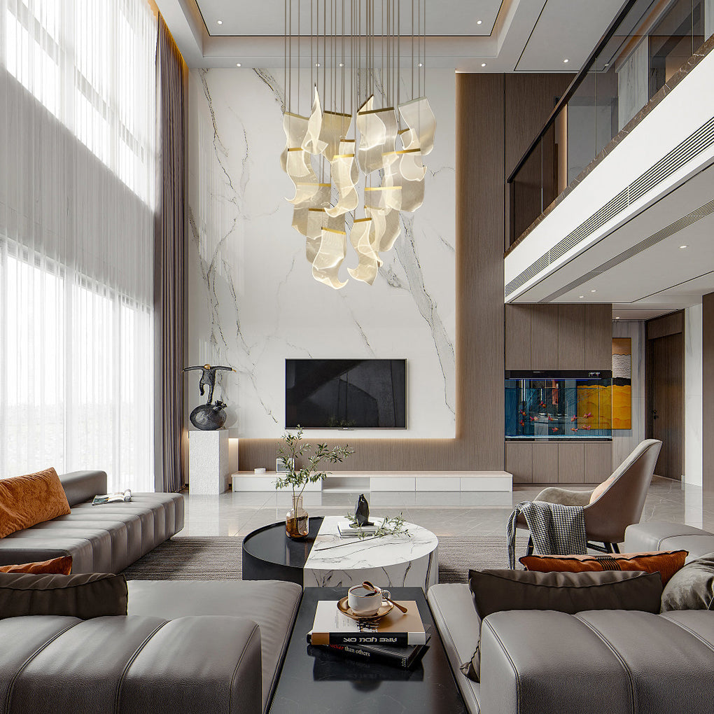 Irregular Curl Acrylic LED Chandelier — Gold, Stainless Steel & Aluminum, 6- to 28-Light, Stepless Dimming, 3000K–6000K