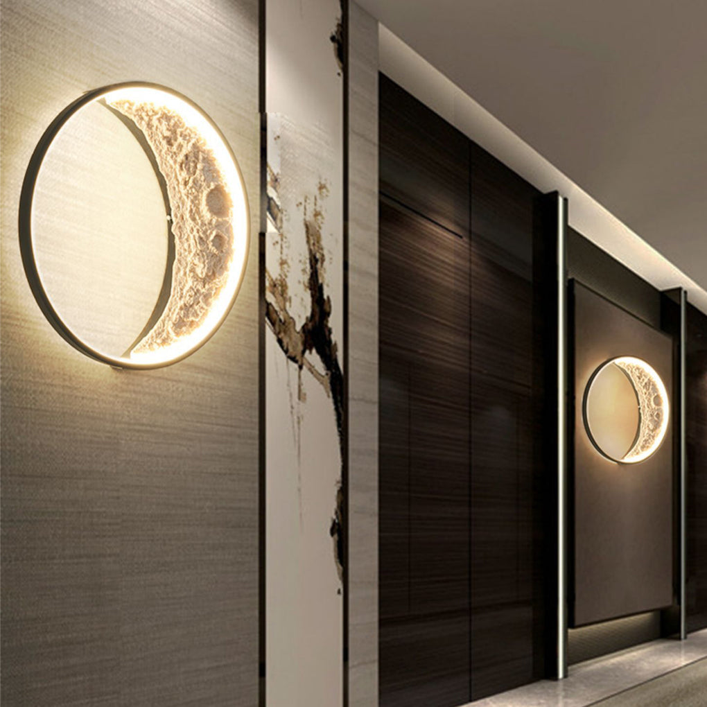 Crescent Moon Outdoor Wall Sconce — Aluminum & Resin, Hardwired LED, 3000K, Art Deco