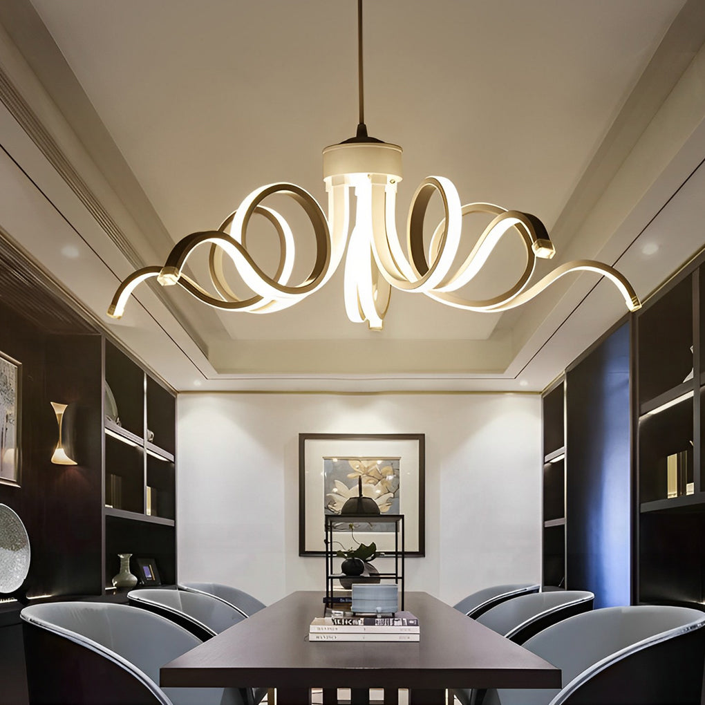 Curved Flower Petal Modern Chandelier — Aluminum & Acrylic, 22", 56W/60W LED, Stepless Dimming, White