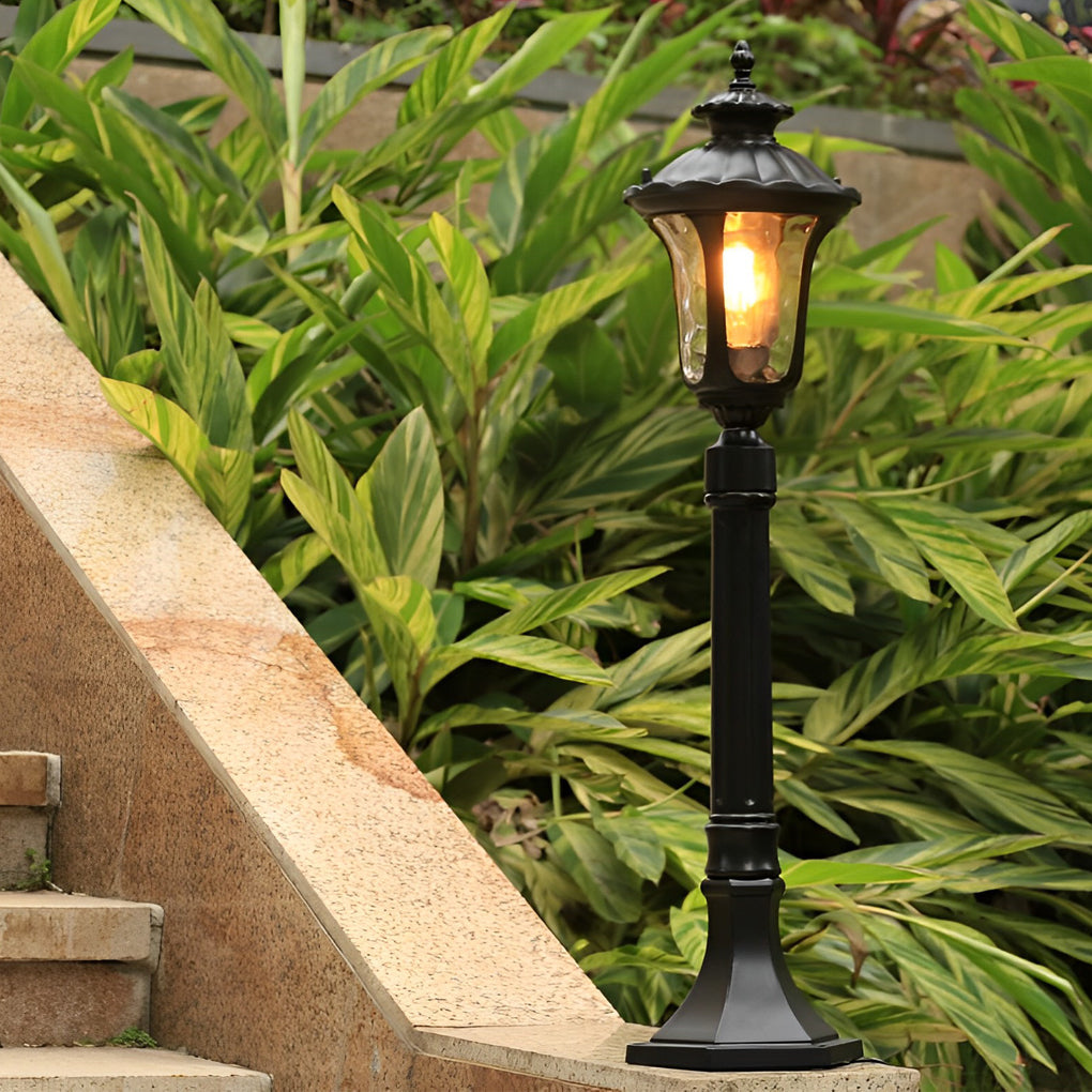 Vintage Outdoor Post Light — Die-Cast Aluminum, Black, Water Glass Lens, LED, 7" × 31"
