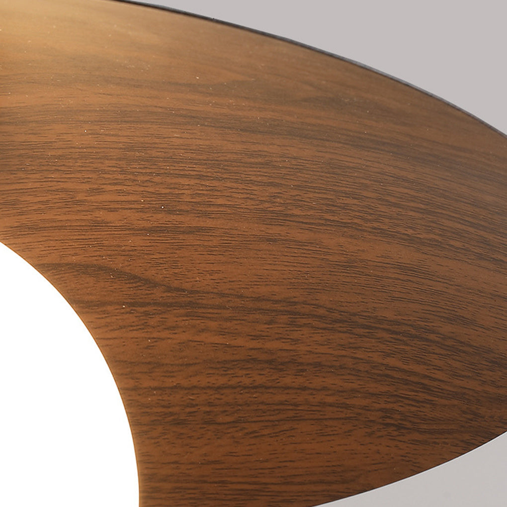 Bowl-Shaped LED Flush-Mount Ceiling Light — Iron and Glass, Imitation Wood Texture, 13.8", 3000K Warm White